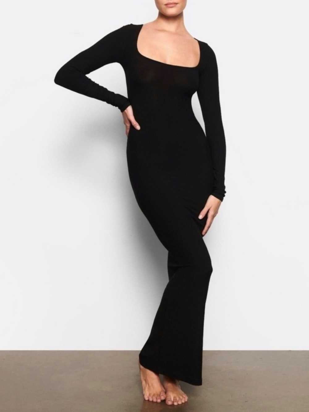 Skims Soft Lounge Ribbed Long Sleeve Dress Size Small in Onyx